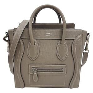 CELINE Luggage Nano Shopper Grey Handbag Shoulder Bag Leather Women's